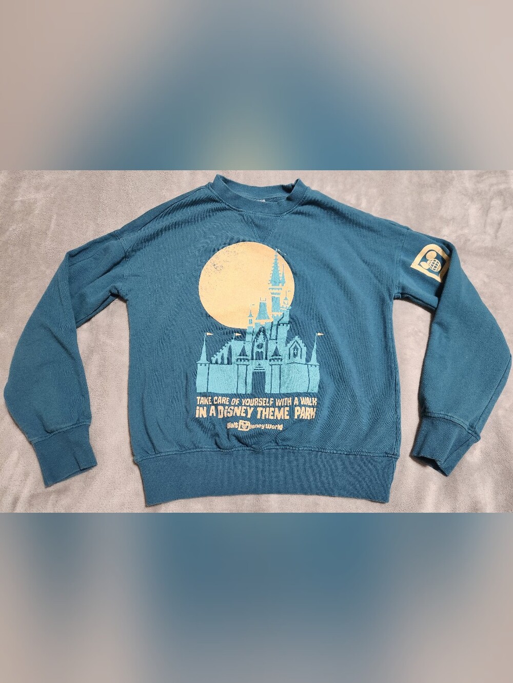 Disney World Take Care of Yourself Castle Teal Sweatshirt XS